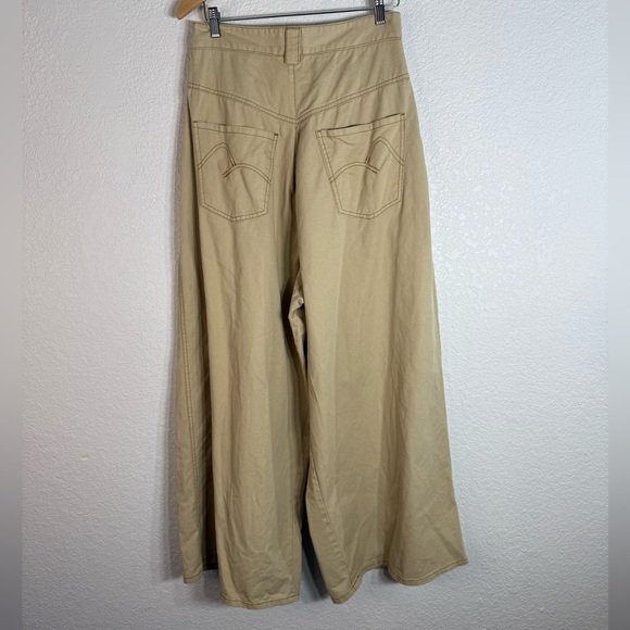 FARM Rio Low-waisted Pleated Wide Leg Trousers Tan Small Boho Office Neutral